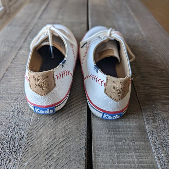 Keds Baseball Stitch Shoes Womens Size 8 White Red Leather Sneakers WH54430 - Picture 3 of 5